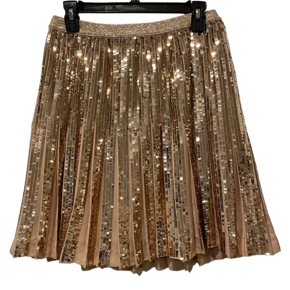 Anthropologie Bea Sequined Mini Skirt Pleated Gold size 4 - Picture 5 of 6